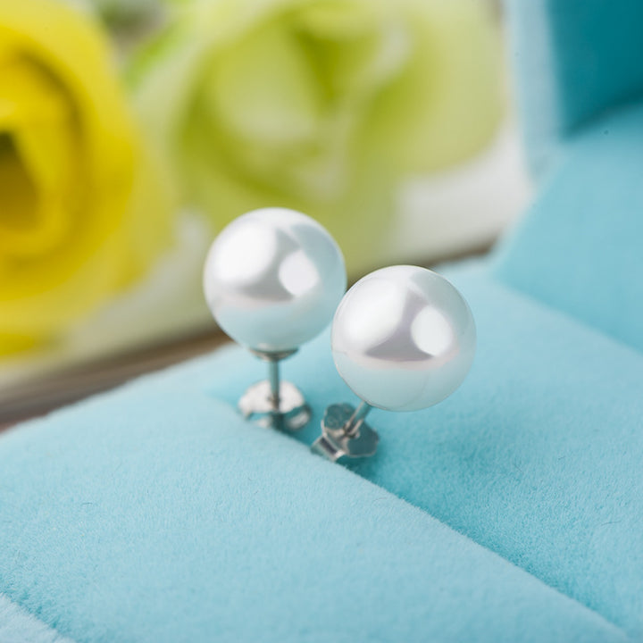 Fashion 925 Sterling Silver White Shell Pearl Concise Studs Earrings(6/8mm)