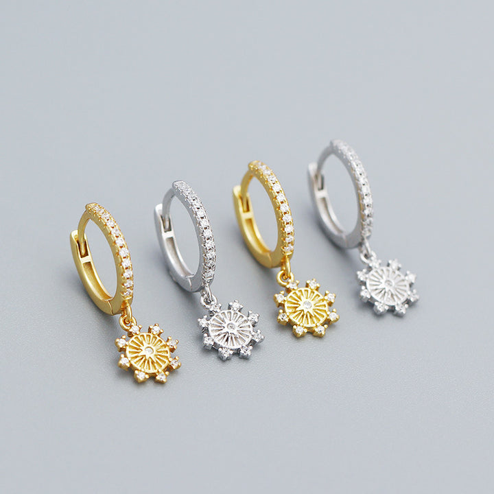 Eight Pointed Star CZ Geometry 925 Sterling Silver Hoop Earrings