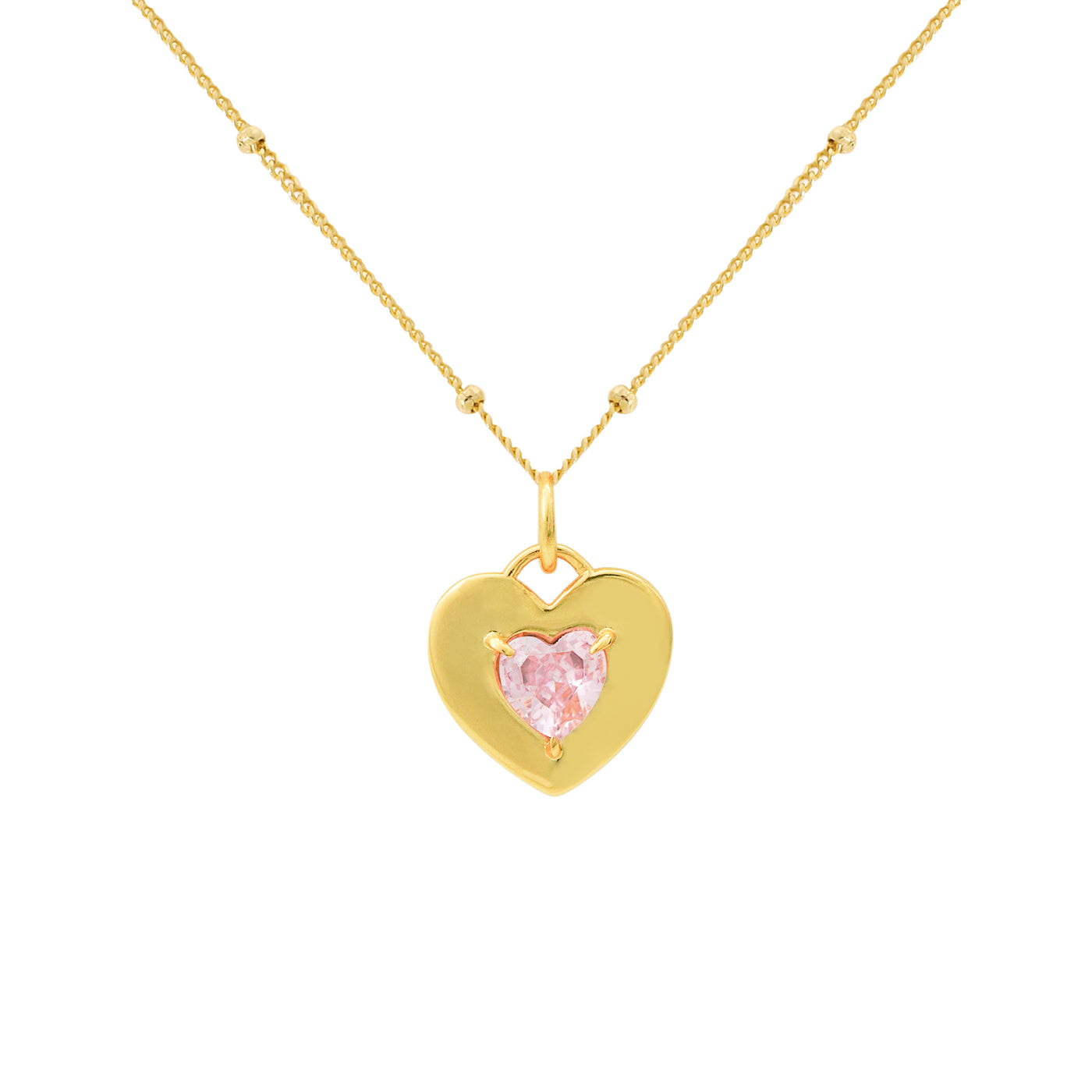 Dual Two Sides Wearing Styles Pink CZ Heart 925 Sterling Silver Necklace