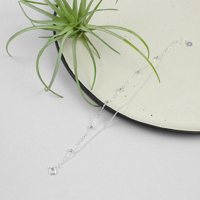 Double Layer Chain Bracelet 925 Silver - Minimalist Bead Bracelet for Women