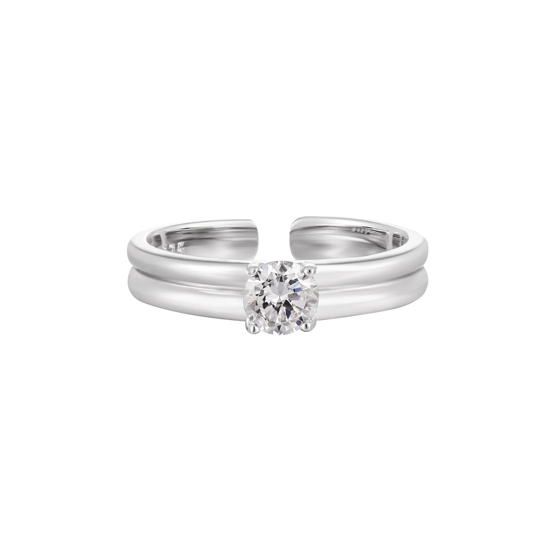 Simple Double Layers Four Claws Cubic Zirconia 925 Sterling Silver Adjustable Ring