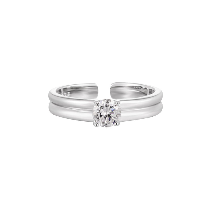 Simple Double Layers Four Claws Cubic Zirconia 925 Sterling Silver Adjustable Ring