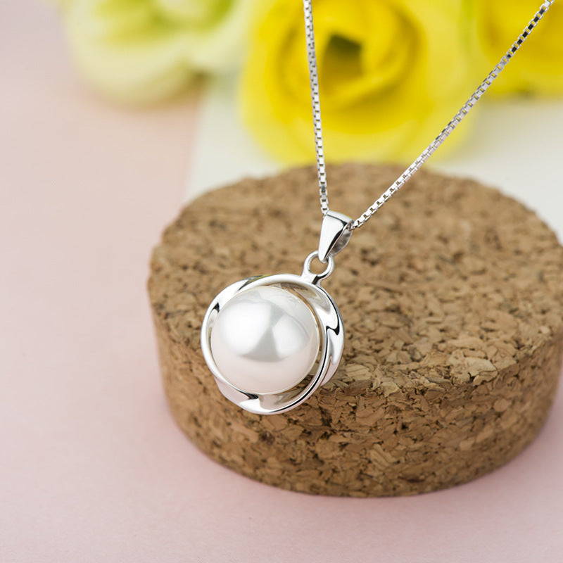 Fashion Gold/White Shell Pearl 925 Sterling Silver Twisted Pendant