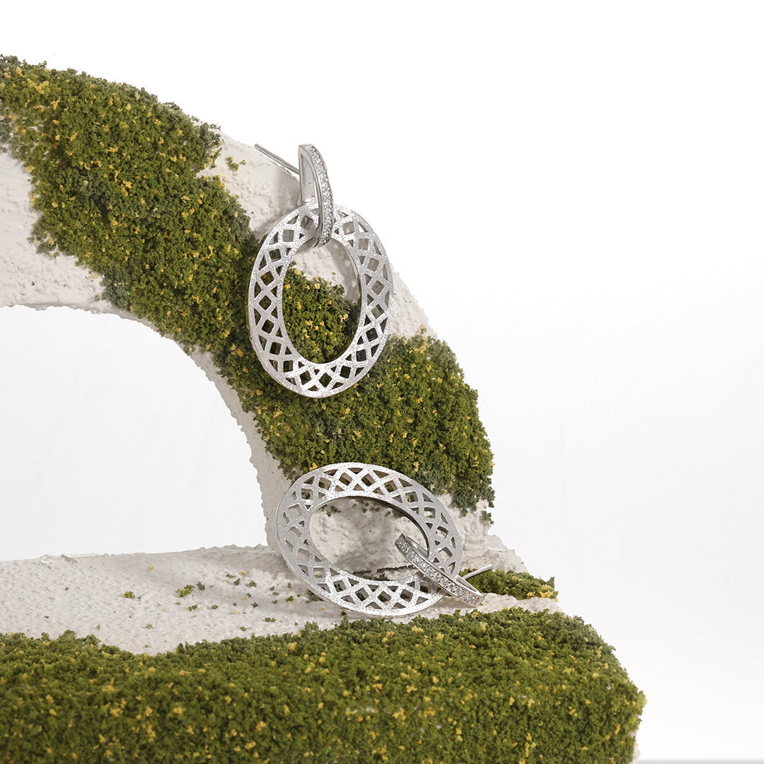 Party Geometry Frosted Hollow CZ Circle 925 Sterling Silver Dangling Earrings