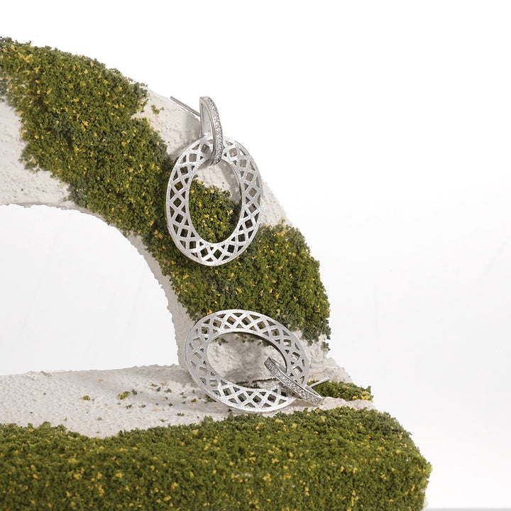 Party Geometry Frosted Hollow CZ Circle 925 Sterling Silver Dangling Earrings