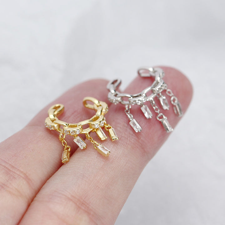 Fashion CZ Hollow Chain Tassels 925 Sterling Silver Non-Pierced Earring(Single)