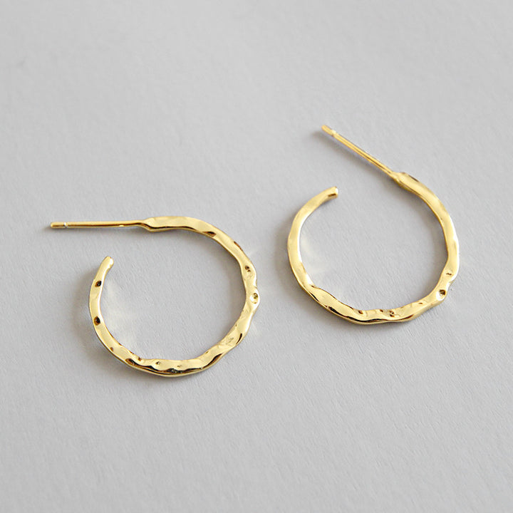 Simple Asymmetric Geometry 925 Sterling Gold Hoop Earrings
