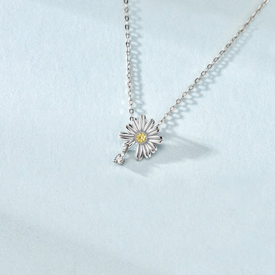 Summer Daisy Flower CZ 925 Sterling Silver Necklace