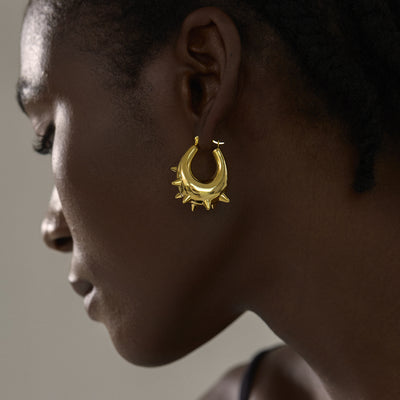 Women Daily Fashion Timeless 999 Pure Silver Huge Classic U Shape Rivet Electroforming Chunky Hoop Earrings