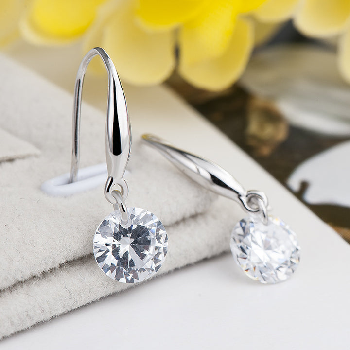 Elegant Round CZ Classic 925 Sterling Silver Dangling Earrings.