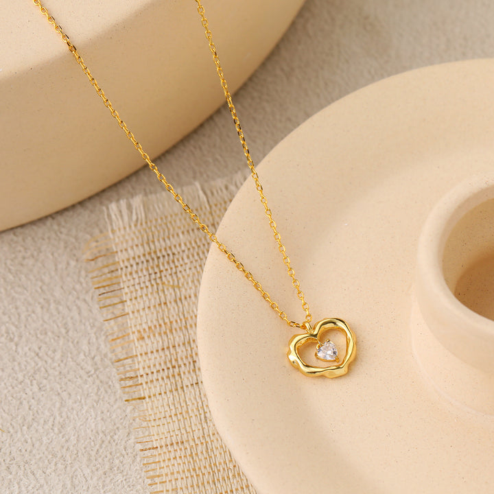 Gift Dancing CZ Hollow Heart 925 Sterling Silver Necklace