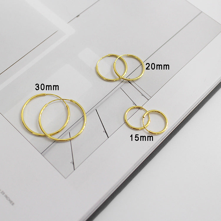 Fashion Yellow Gold Solid 925 Sterling Gold Huggie Hoop Earrings