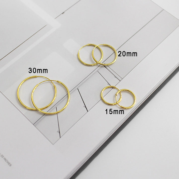 Fashion Yellow Gold Solid 925 Sterling Gold Huggie Hoop Earrings