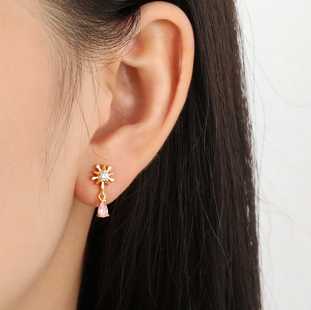 Beautiful Snowflake With Five-pointed Stars Arrow Feathers 925 Sterling Silver Stud Earrings