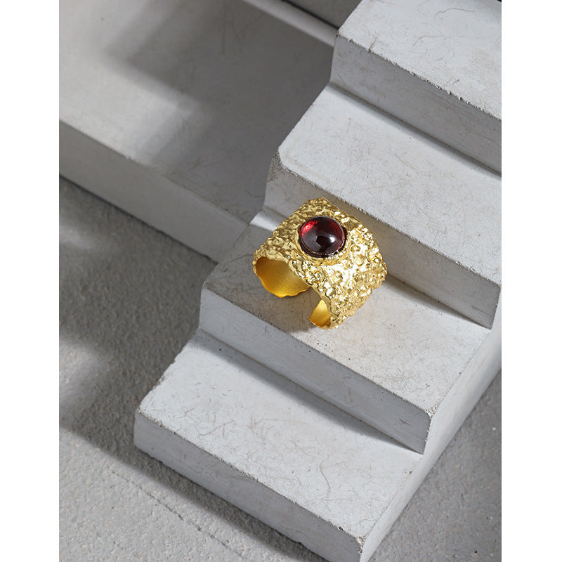 Fashion Irregular Round Created Ruby 925 Sterling Silver Adjustable Ring