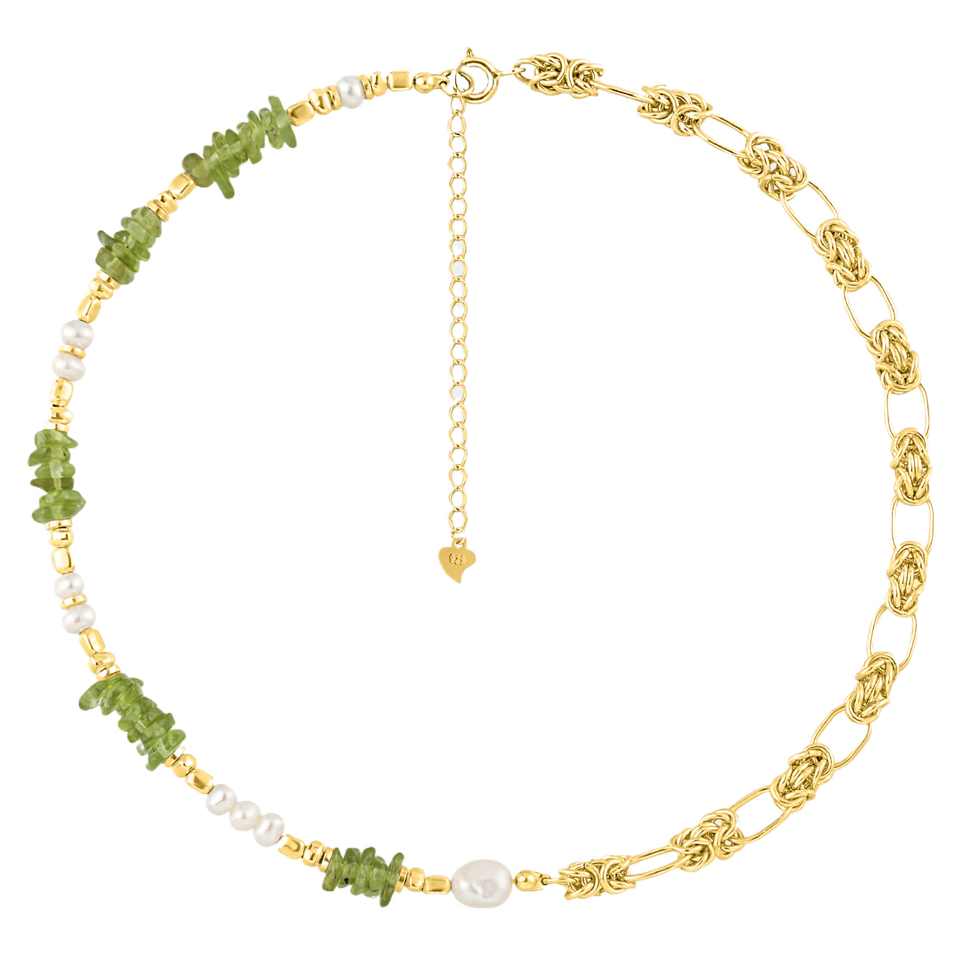 Natural Pearl Peridot Fashion Forward Sweet Patchwork 925 Sterling Silver Necklace