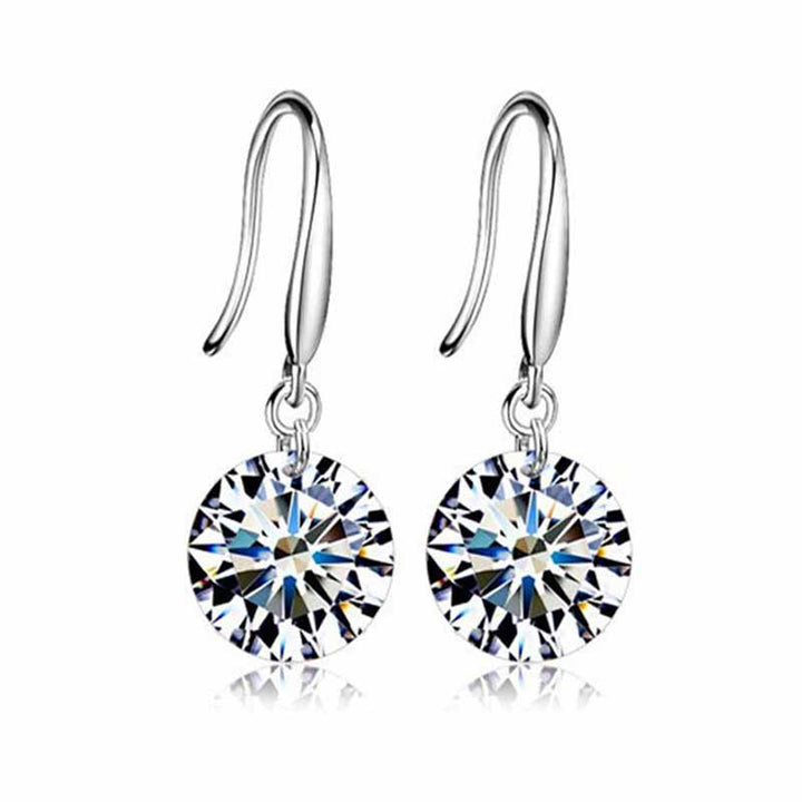 Elegant Round CZ Classic 925 Sterling Silver Dangling Earrings.