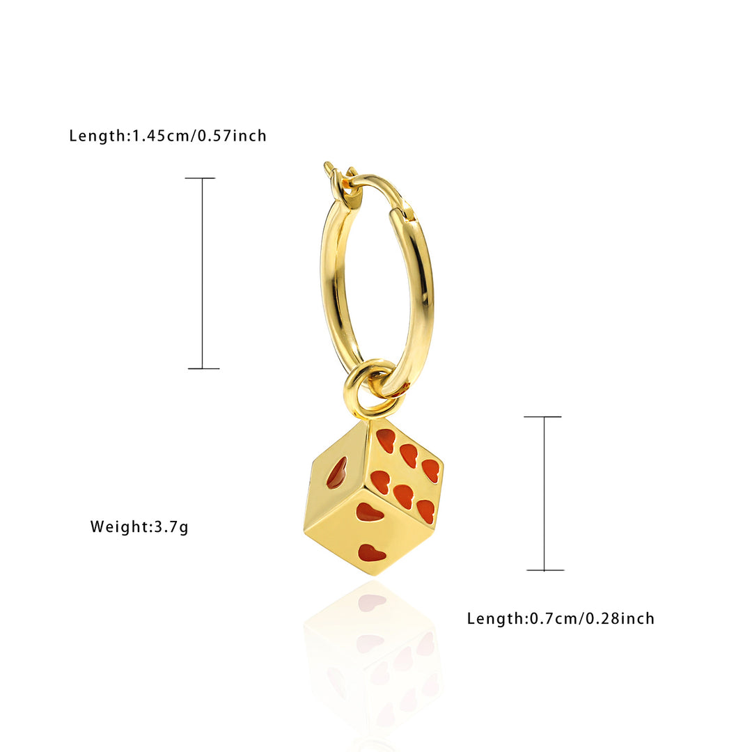 Women Fine Jewelry Trendy 925 Pure Silver Fashion Red Hearts Geometry Cubic Dice Dangling Earrings