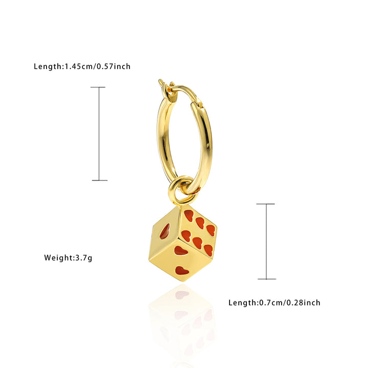 Women Fine Jewelry Trendy 925 Pure Silver Fashion Red Hearts Geometry Cubic Dice Dangling Earrings