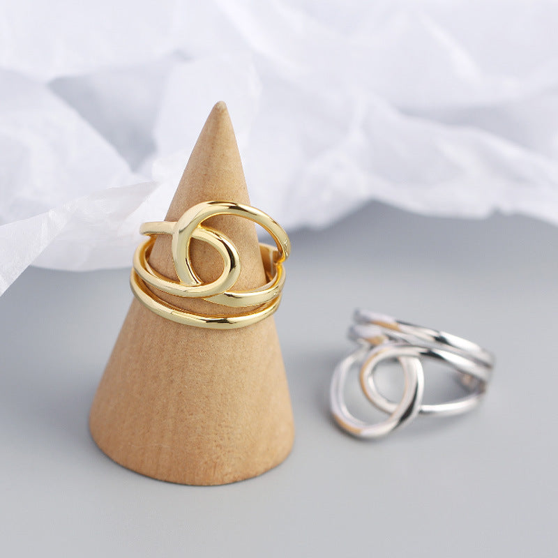 Simple Lines Cross Double Layer 925 Sterling Silver Adjustable Ring