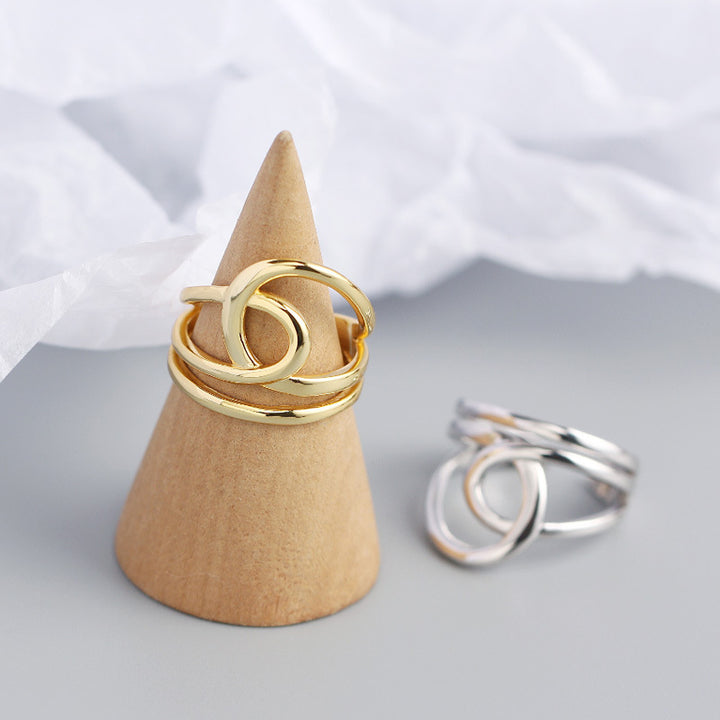 Simple Lines Cross Double Layer 925 Sterling Silver Adjustable Ring