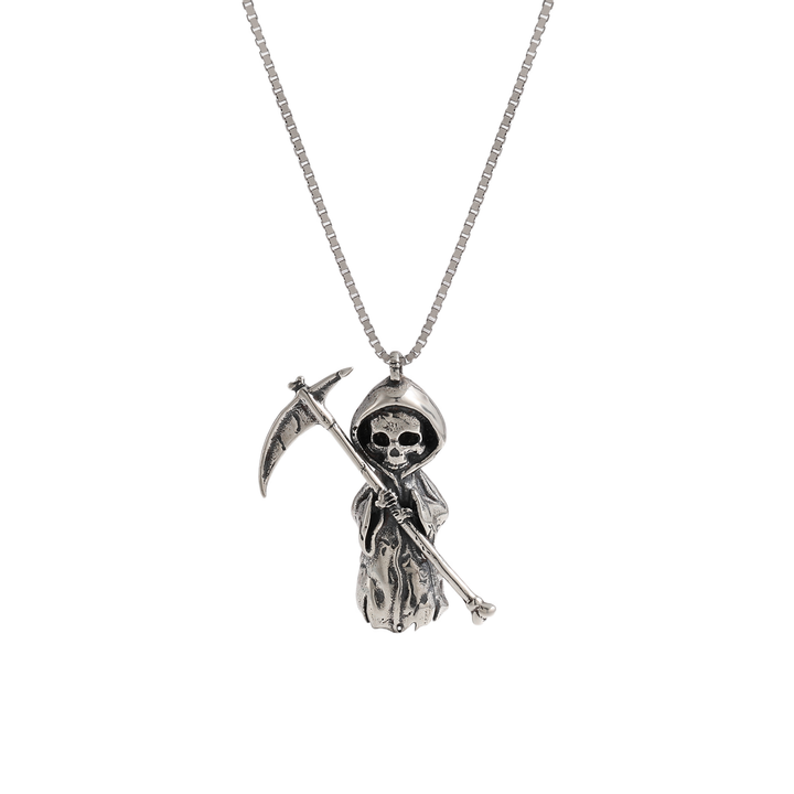 Vintage A Skeleton Holding A Sickle 925 Sterling Silver Necklace