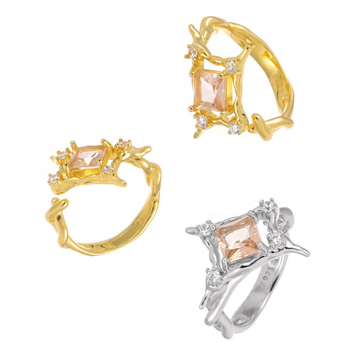 Fashion Shining Radiant CZ Star 925 Sterling Silver Adjustable Ring