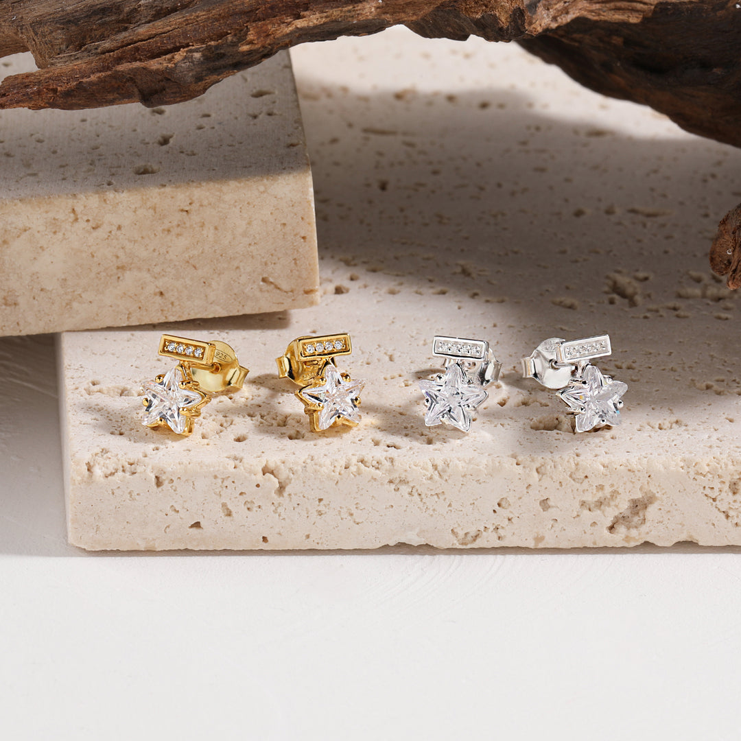 Cute Mini CZ Shining Star 925 Sterling Silver Stud Earrings