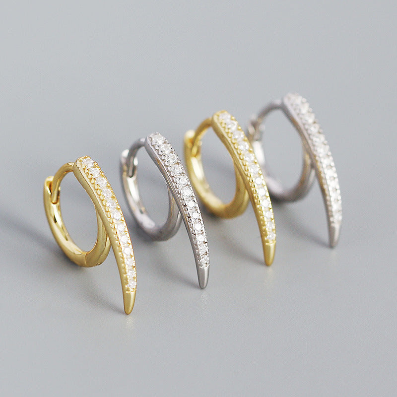 Modern CZ Lines Rivet 925 Sterling Silver Hoop Earrings