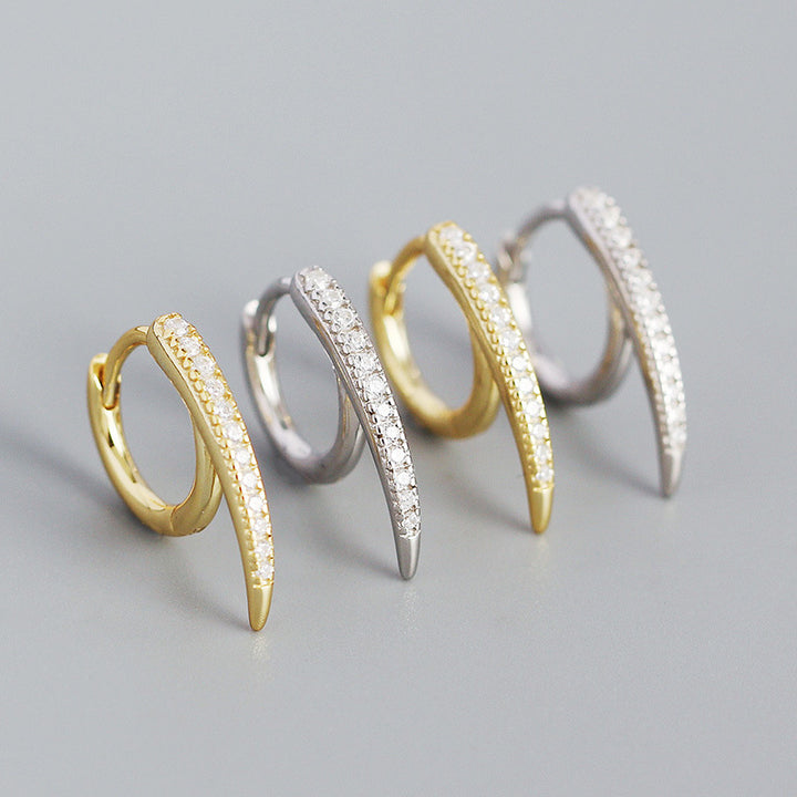 Modern CZ Lines Rivet 925 Sterling Silver Hoop Earrings