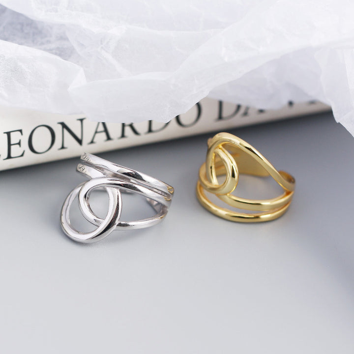 Simple Lines Cross Double Layer 925 Sterling Silver Adjustable Ring