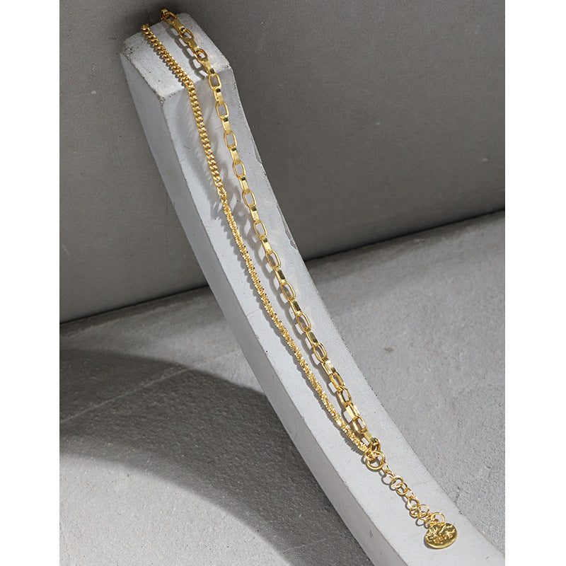 cauliflower chain ins niche design trendy and cool starry sky double layer chain S925 pure silver bracelet for women