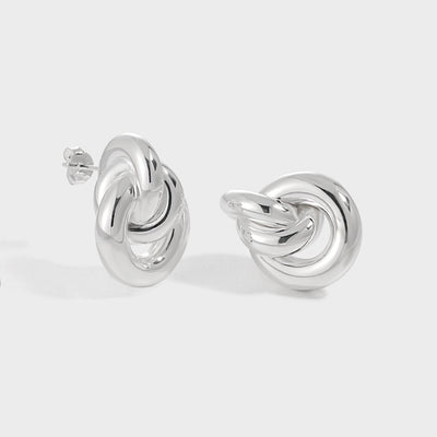 Casual Simple 925 Sterling Silver Electroforming Three Circles Knots Cross Stud Earrings