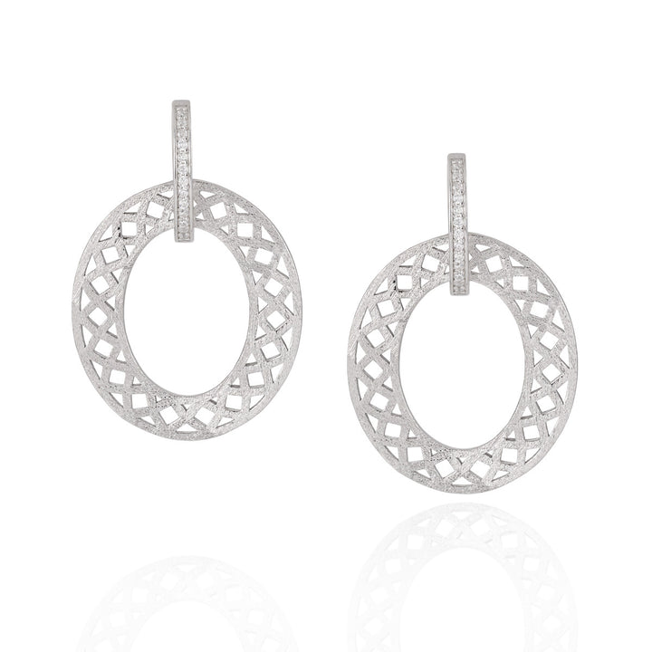 Party Geometry Frosted Hollow CZ Circle 925 Sterling Silver Dangling Earrings