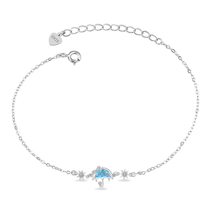 Dainty Blue Umbrella Bracelet 925 Silver - Cute CZ Charm Bracelet Gift for Women