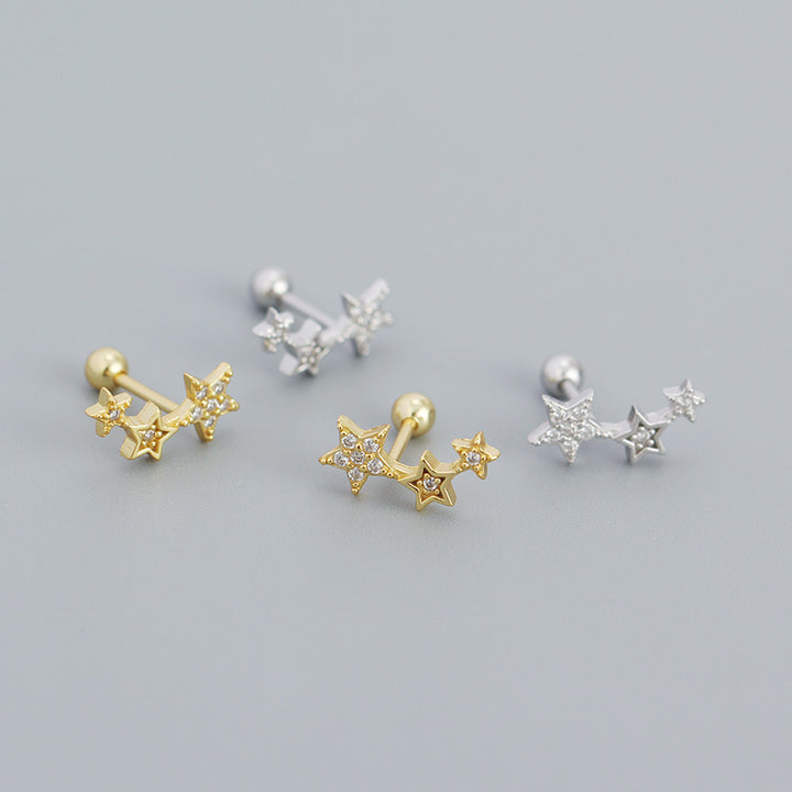 New Shining CZ Stars 925 Sterling Silver Stud Earrings
