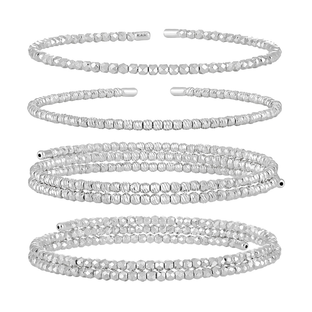 Textured Stacking Bangles 925 Silver - Carved Open Cuff Bracelet Set for Women