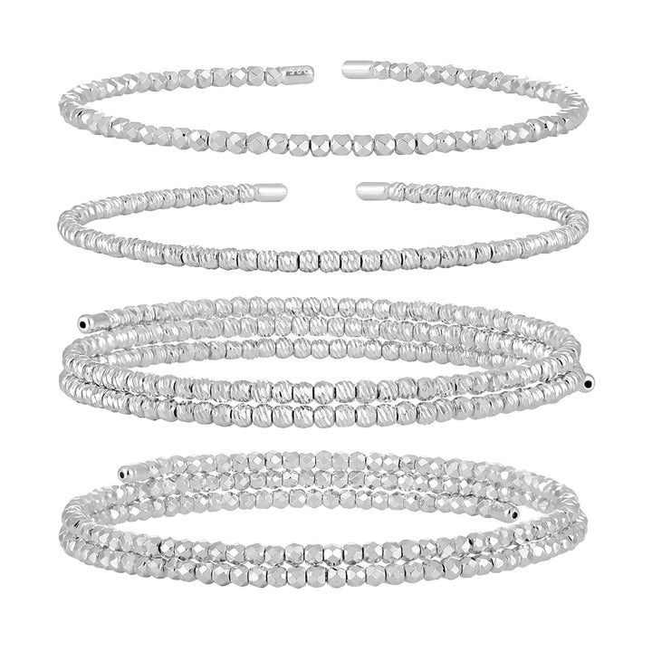 Textured Stacking Bangles 925 Silver - Carved Open Cuff Bracelet Set for Women