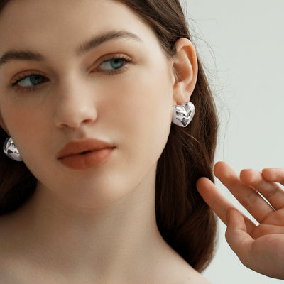 Women Romantic Jewelry Gift 925 Sterling Silver Electroforming Big Heart Star Design Honeymoon Statement Stud Earrings