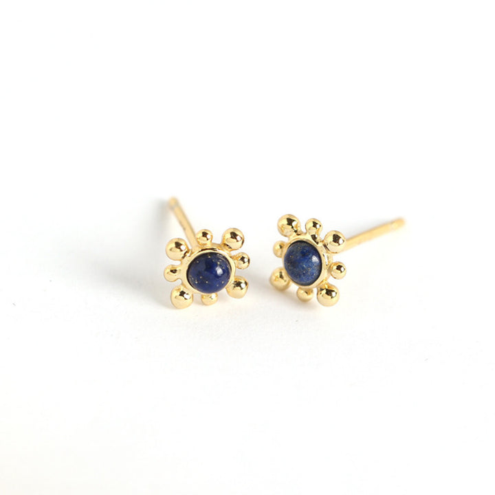 Geometry Blue Natural Lpis Lazuli Sun 925 Sterling Silver Stud Earrings
