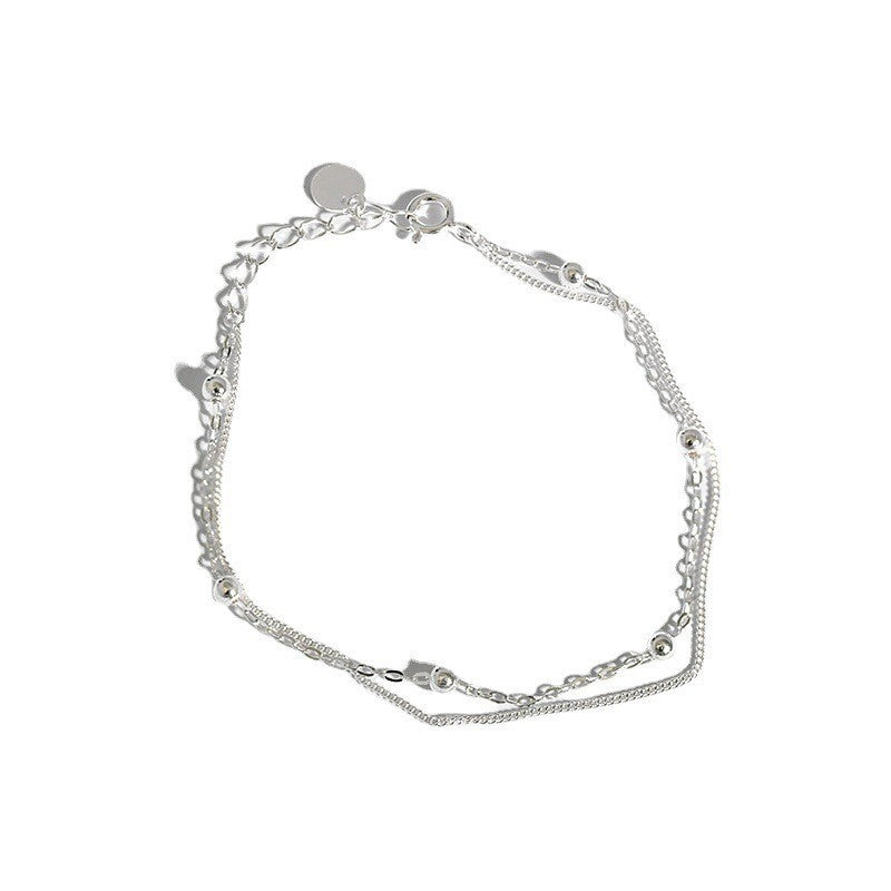 Double Layer Chain Bracelet 925 Silver - Minimalist Bead Bracelet for Women
