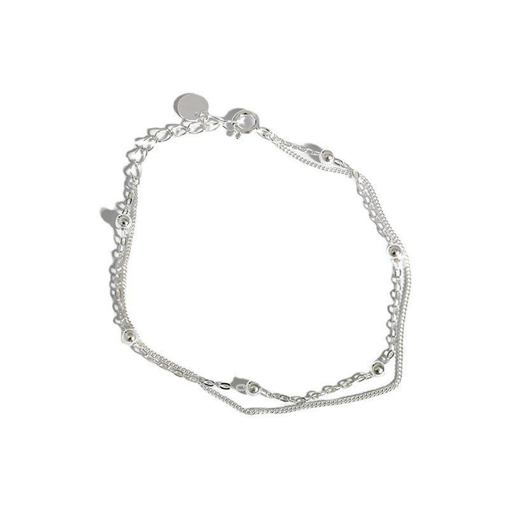 Double Layer Chain Bracelet 925 Silver - Minimalist Bead Bracelet for Women