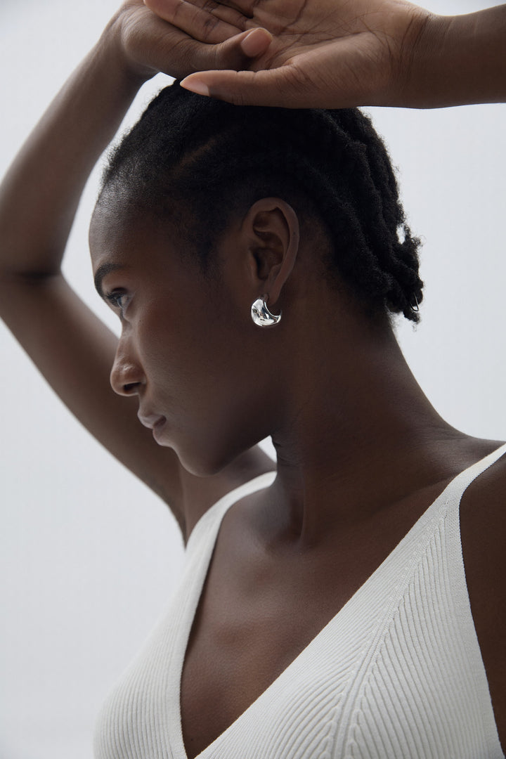 Modern Thickness S999 Sterling Silver Electroforming Huggie Hoop Earrings