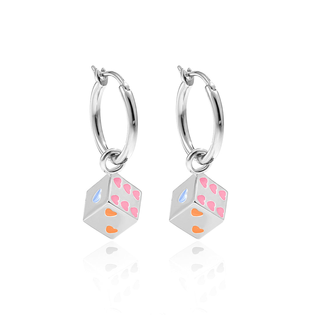 Women Fine Jewelry Trendy 925 Pure Silver Fashion Red Hearts Geometry Cubic Dice Dangling Earrings