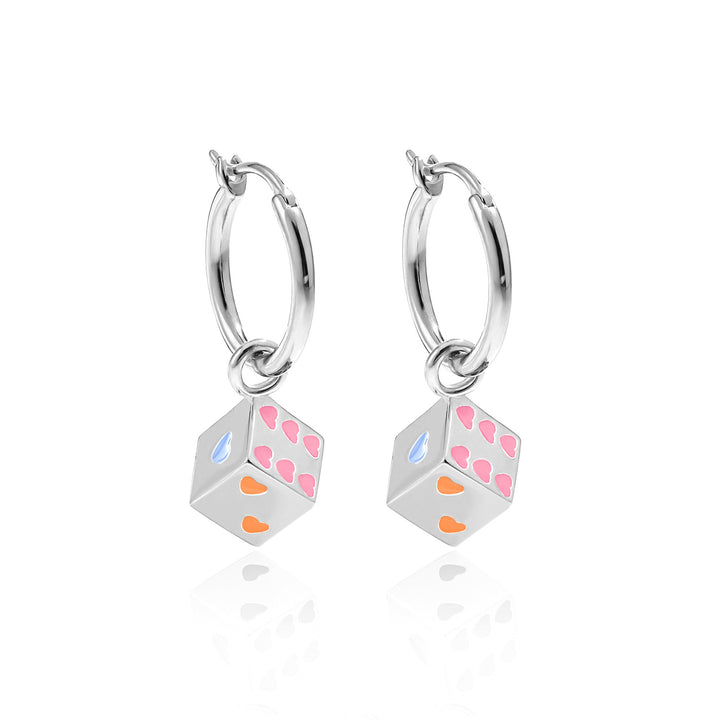 Women Fine Jewelry Trendy 925 Pure Silver Fashion Red Hearts Geometry Cubic Dice Dangling Earrings