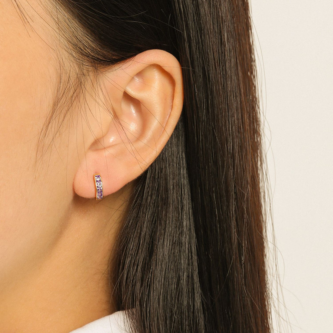 925 Silver Rainbow CZ Huggie Earrings - Small Colorful Hoop Earrings 10 Colors