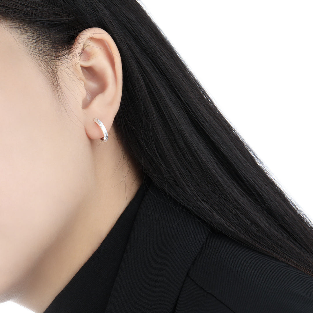 Simple Frosted Round Circle 925 Sterling Silver Hoop Earring (Single)