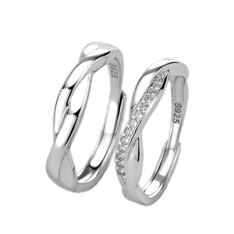 Simple CZ Mobius Twisted 925 Sterling Silver Adjustable Ring
