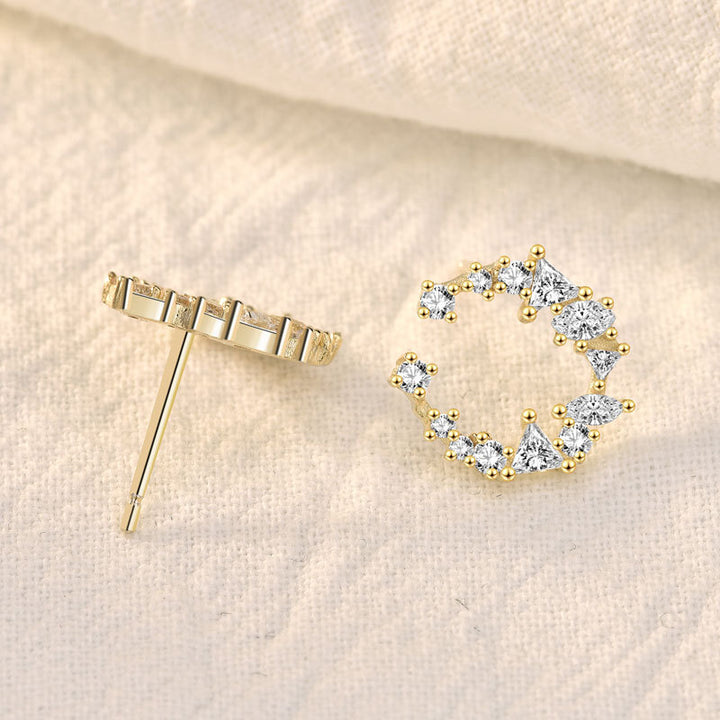 Sweet CZ Crescent Moon Circle 925 Sterling Silver Stud Earrings