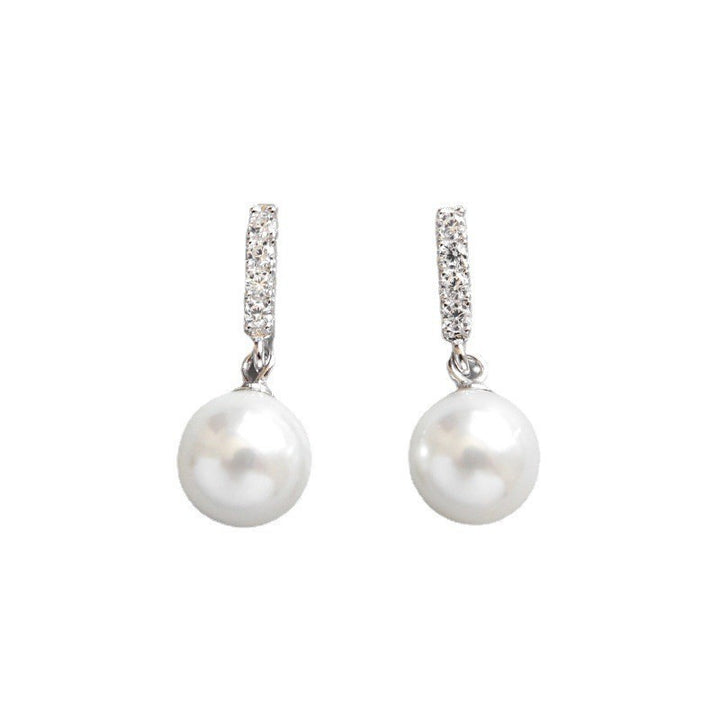 S925 pure silver simple micro inlaid diamond vertical diamond pearl women's earrings earrings student silver jewelry